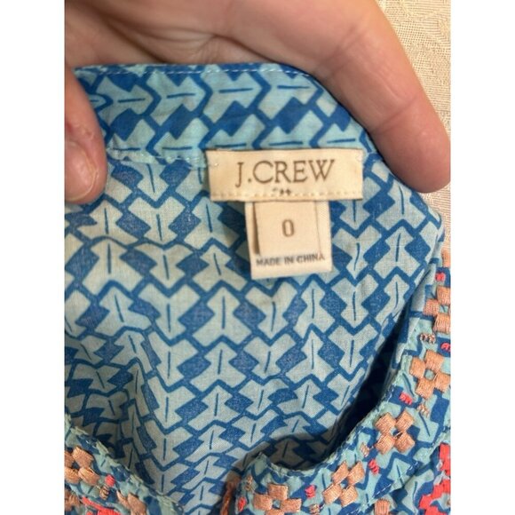 J Crew Blue Aztec Neon Orange Embroidered Tassel Sleeveless Top Sz 0 Boho - Picture 8 of 10